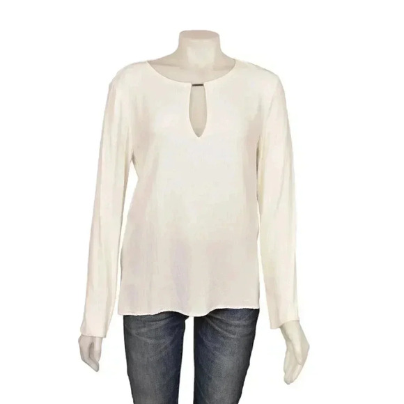 Zara Long Sleeve Blouse V-Neck Tear Drop Off White Cream Size Large - Picture 1 of 8